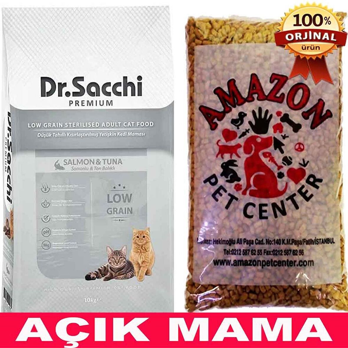 Dr Sacchi Düşük Tahıllı Somonlu Kısır Kedi Maması Açık 1 Kg