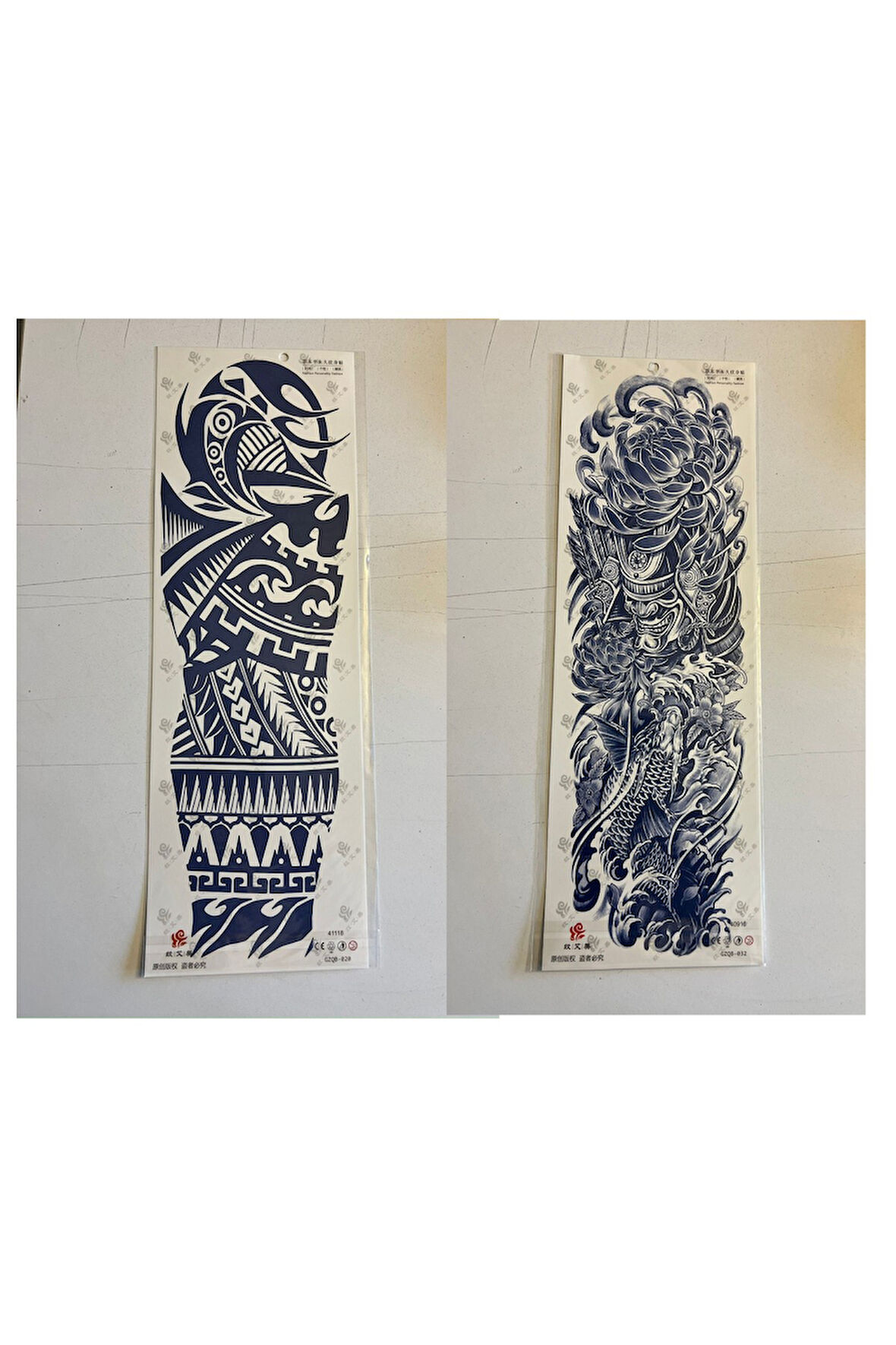 Tribal balık 3 Hafta Kalıcı 2 Adet Birden Tam Kol Bacak Geçici Dövme 46 cm