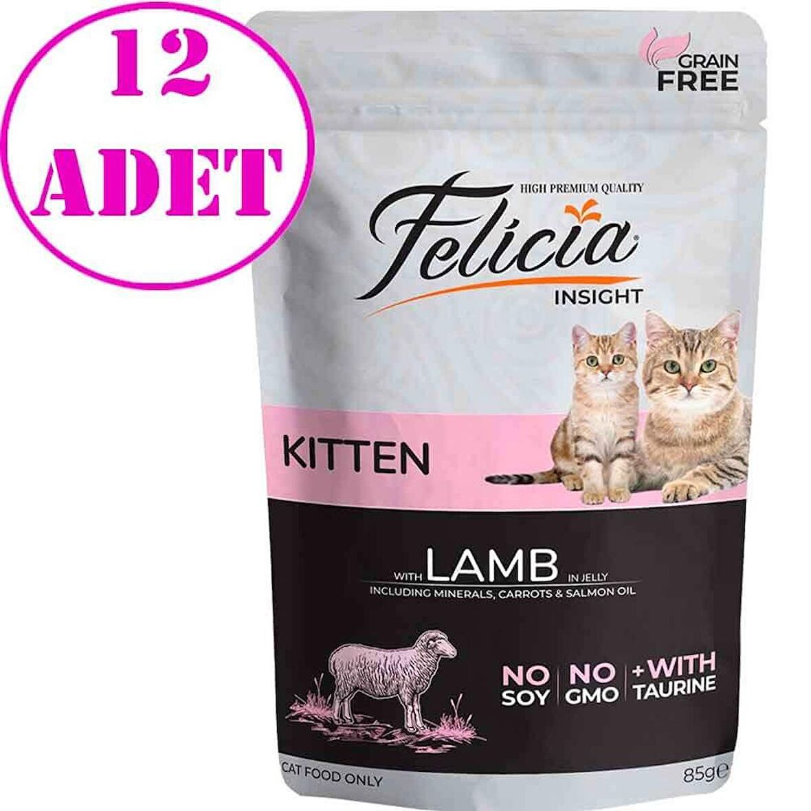 Felicia Kitten Yaş Kedi Maması Tahılsız Kuzu Etli 85 gr 12 AD
