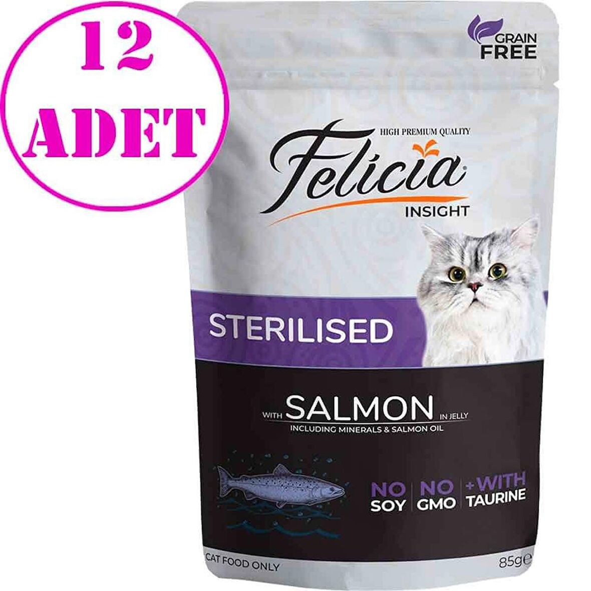 Felicia Yaş Kedi Maması Tahılsız Sterilised Somonlu 85 gr 12 AD