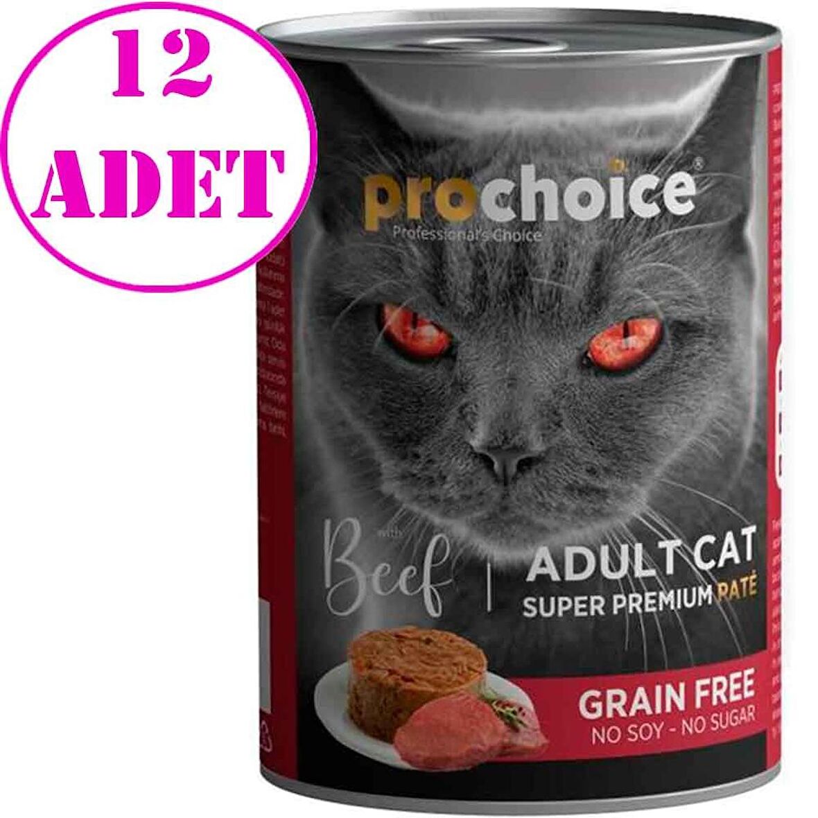 Pro Choice Sığır Etli Tahılsız Pate Yetişkin Kedi Konservesi 400 Gr 12 AD