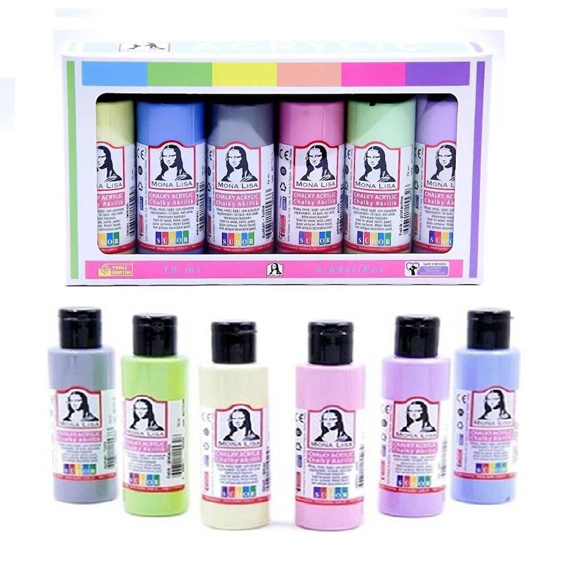 Monalisa Akrilik Boya 6 Renk x 70 ml Pastel Renkler 1 Paket Chalky Acrylic