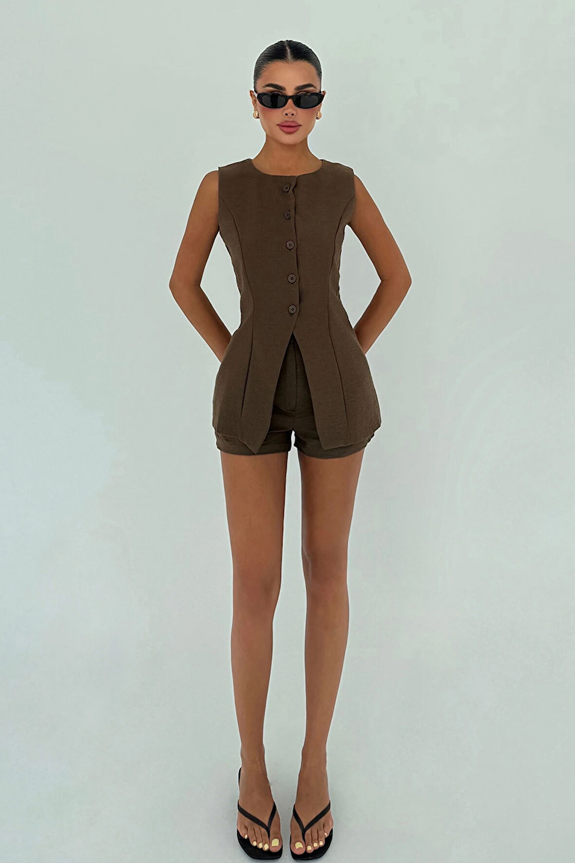 Kahverengi Loutra Mini Şortlu Takım ATE-3004