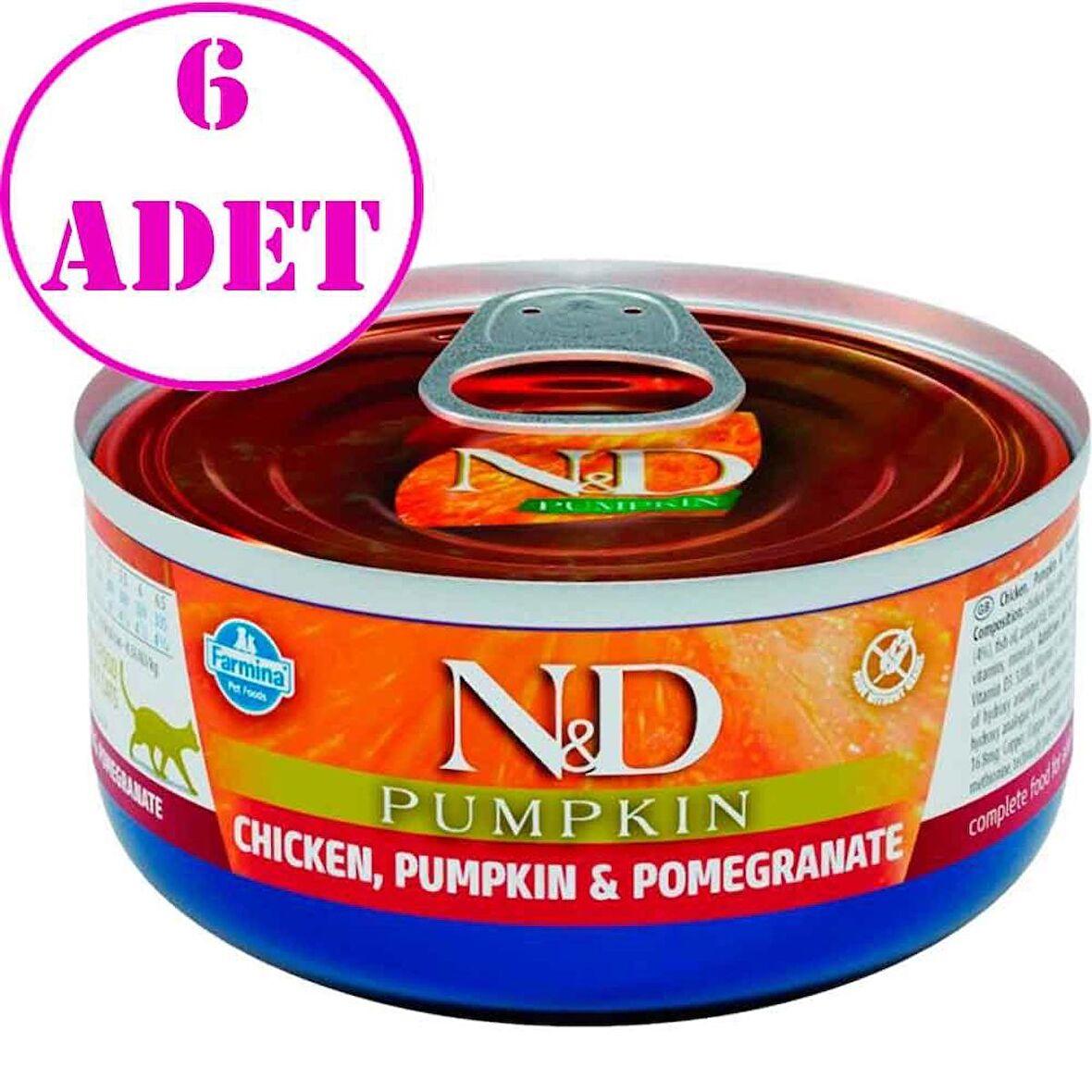 ND Balkabaklı Tahılsız Tavuklu ve Narlı Kedi Konservesi 70 Gr 6 AD