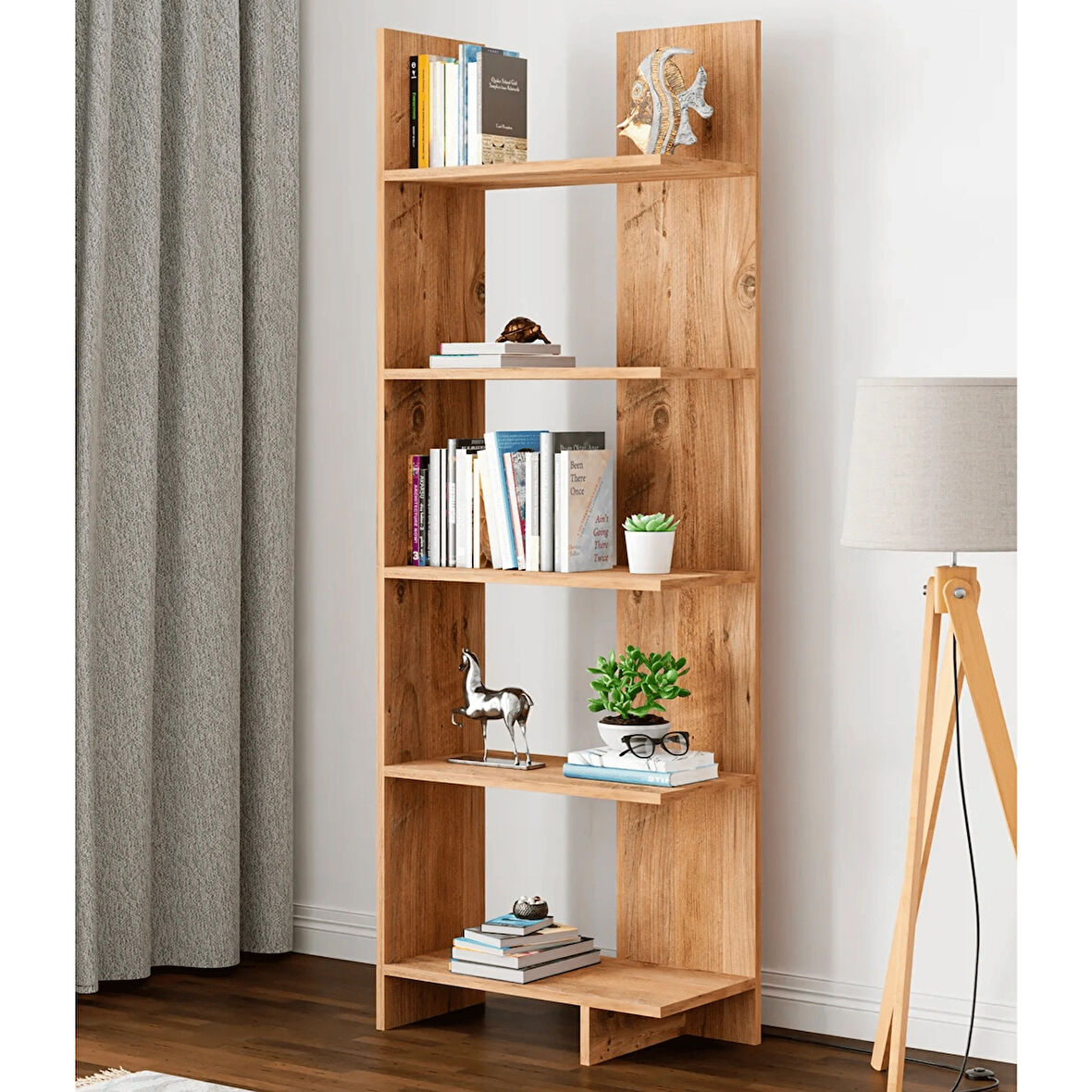 Reyo Asimetrik Beş Raflı Kitaplık KT3 Çam