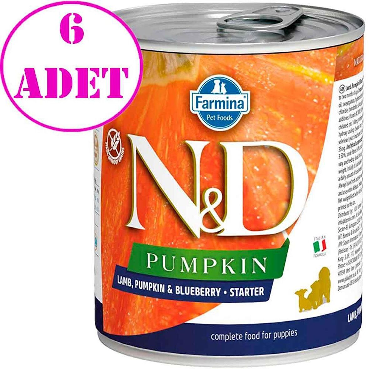 N&D Pumpkin Balkabaklı Kuzulu Yavru Köpek Konservesi 285 Gr 6 AD