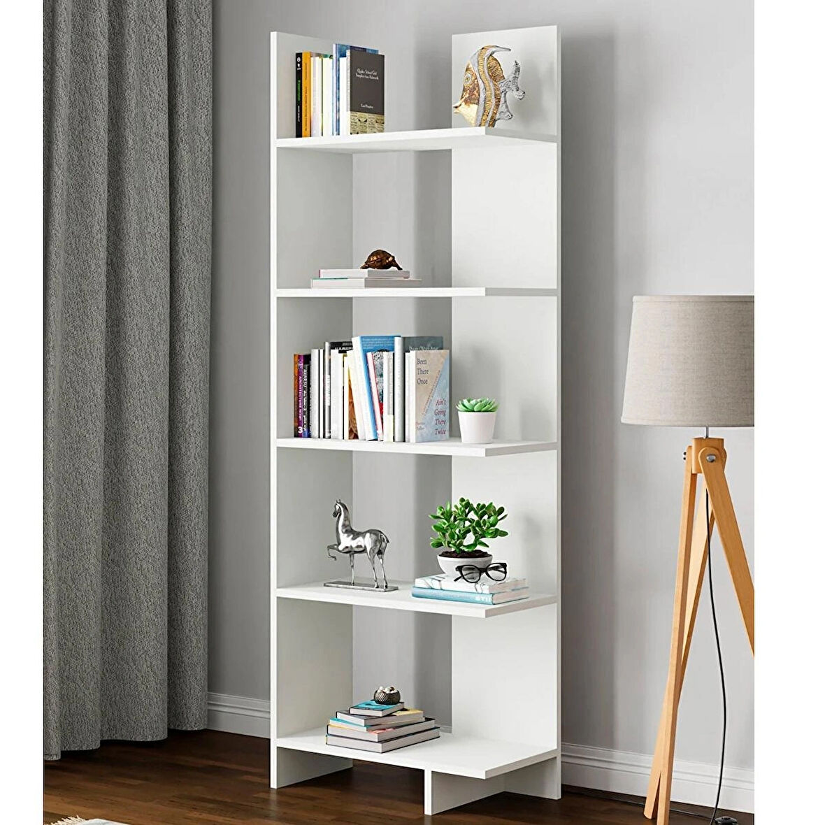 Reyo Asimetrik Beş Raflı Kitaplık KT3 Beyaz