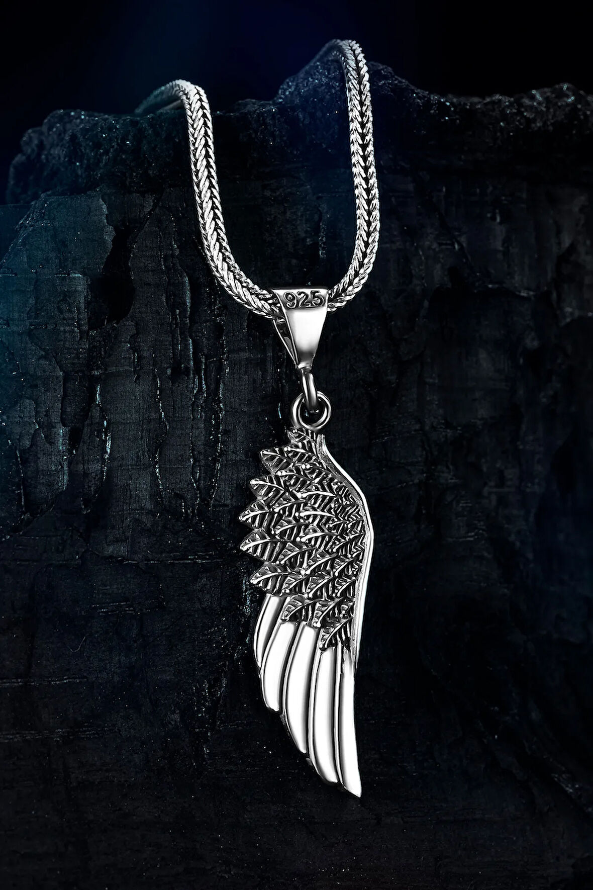 Erkek Gümüş Kolye - Tek Kanat Motifli Tilki Kuyruğu Zincir Erkek Gümüş Kolye
