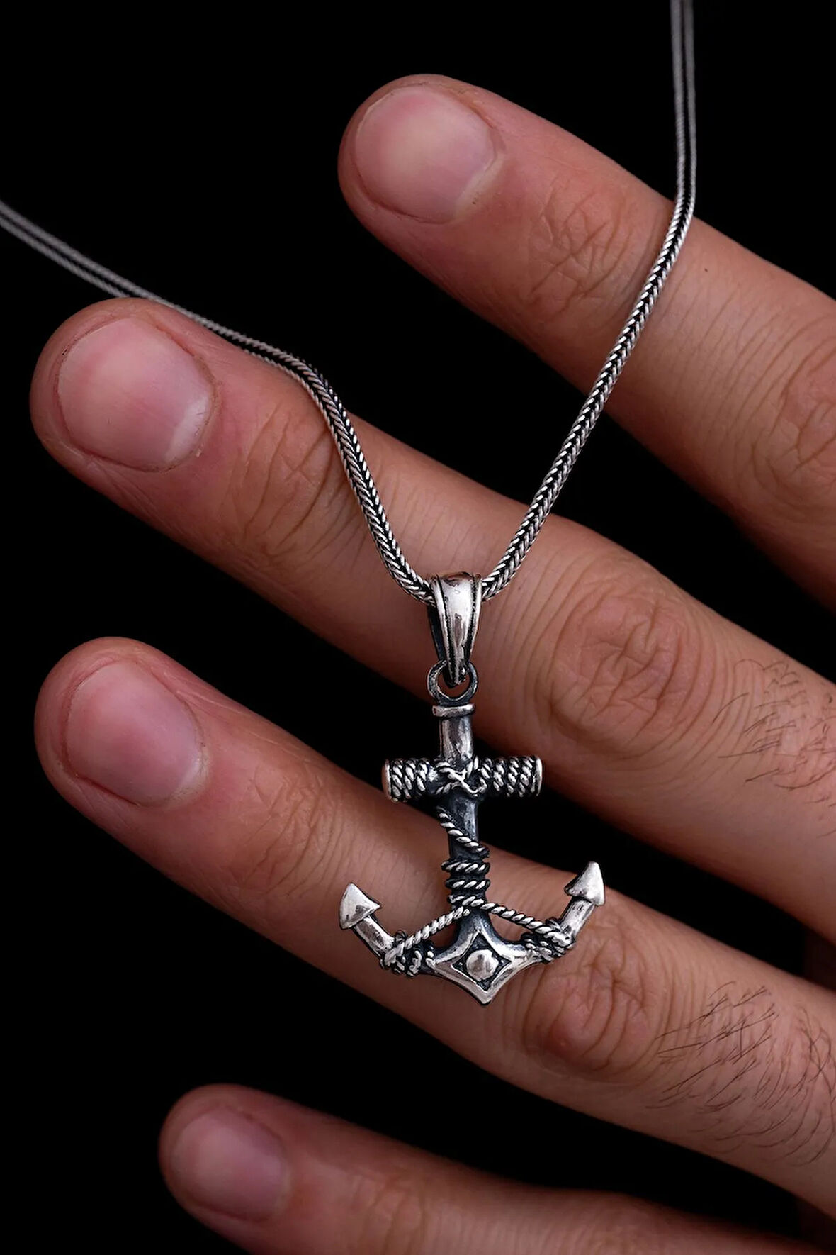 Erkek Gümüş Kolye - Çapa Figürlü Gümüş Model 2 Erkek Kolye