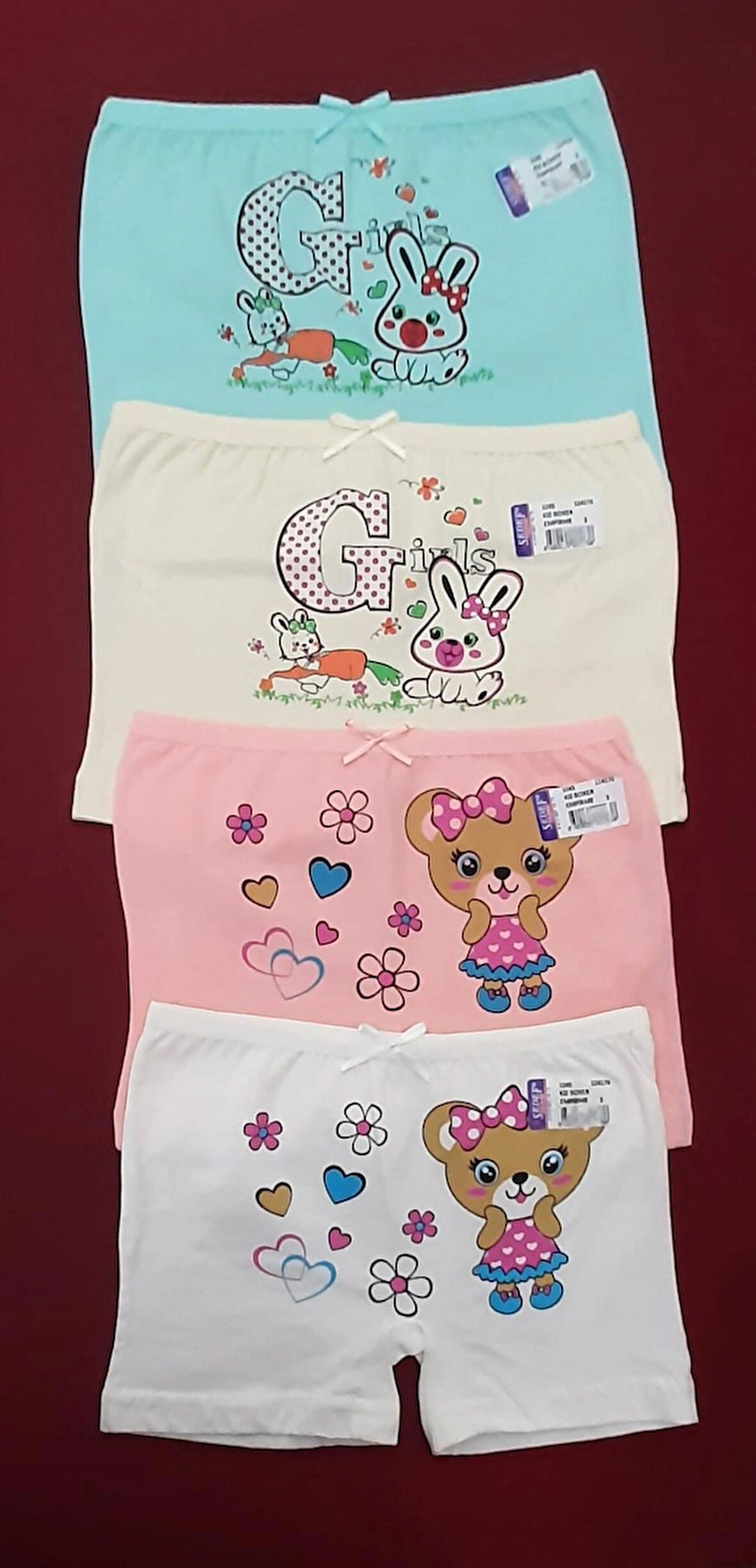 Kız Çocuk Boxer %100 Pamuk 4'lü Paket