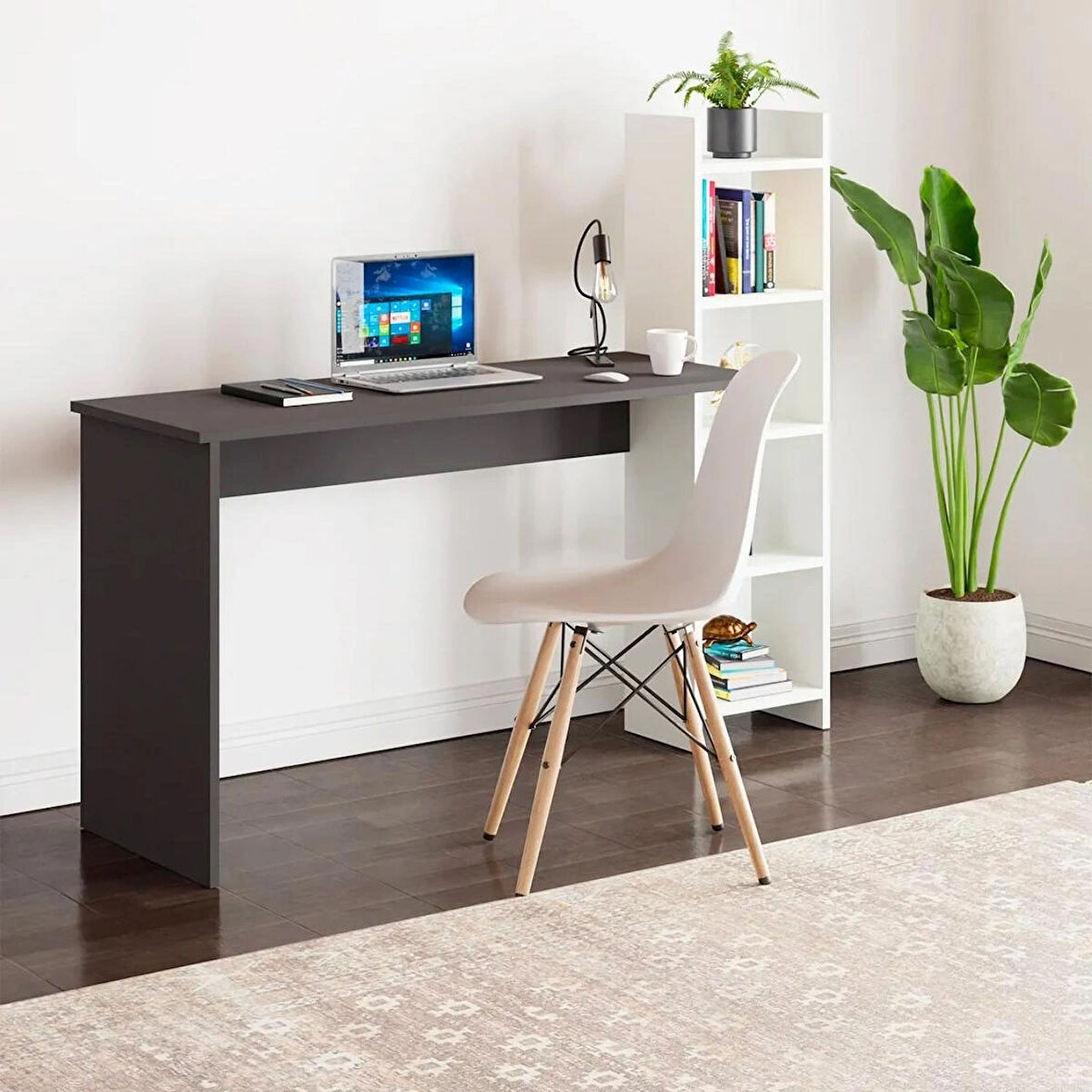 Reyo Kitaplıklı Fonksiyonel Çalışma Masası MS2 Antrasit Beyaz