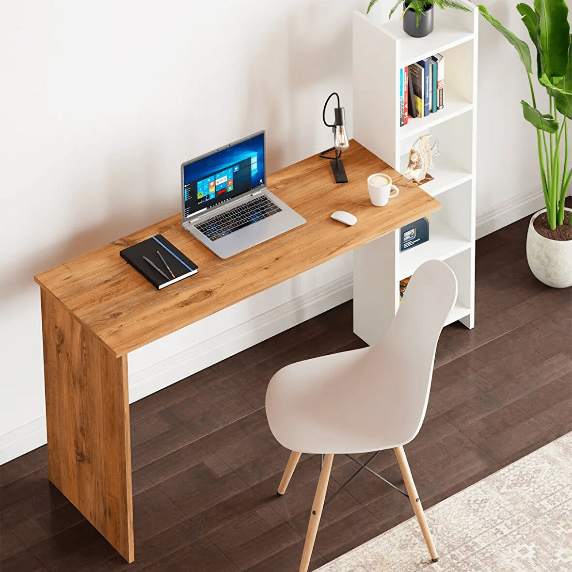 Reyo Kitaplıklı Fonksiyonel Çalışma Masası MS2 Çam Beyaz