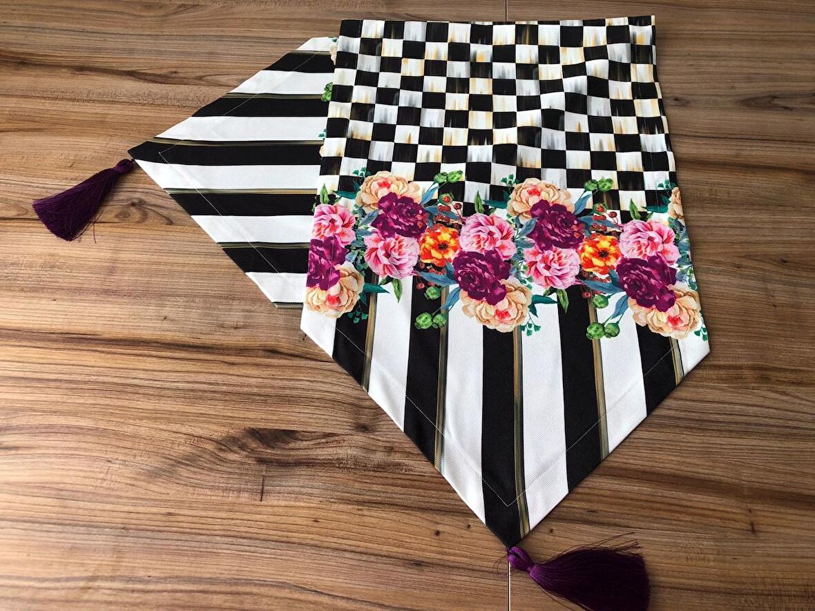 DAMA DESEN ÜZERİNE MOR GÜLLÜ RUNNER