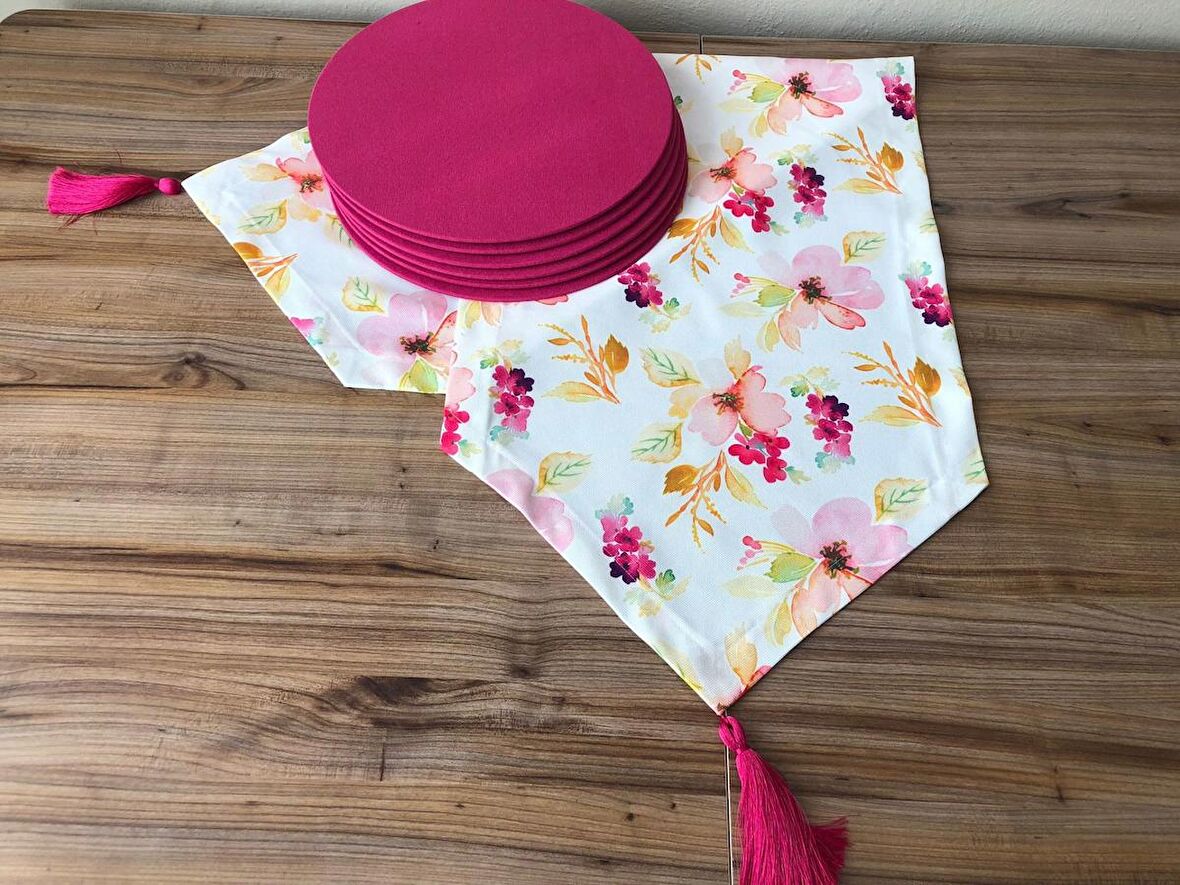 SULUBOYA ÇİÇEK DESENLİ RUNNER & SUPLA