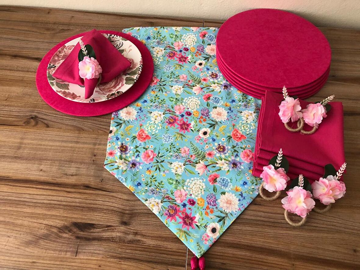 SOFRA SUNUM SETİ  MİNT  ZEMİN ÜZERİNE ÇİÇEK DESENLİ