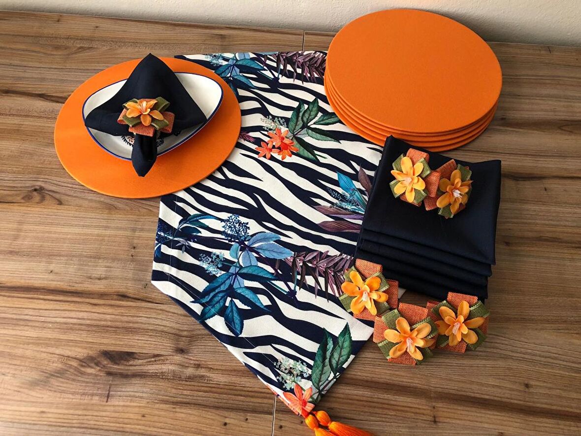 SOFRA SUNUM SETİ LACİVERT ZEBRA DESENLİ