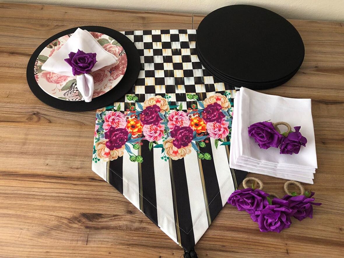SOFRA SUNUM SETİ MOR GÜL DETAYLI