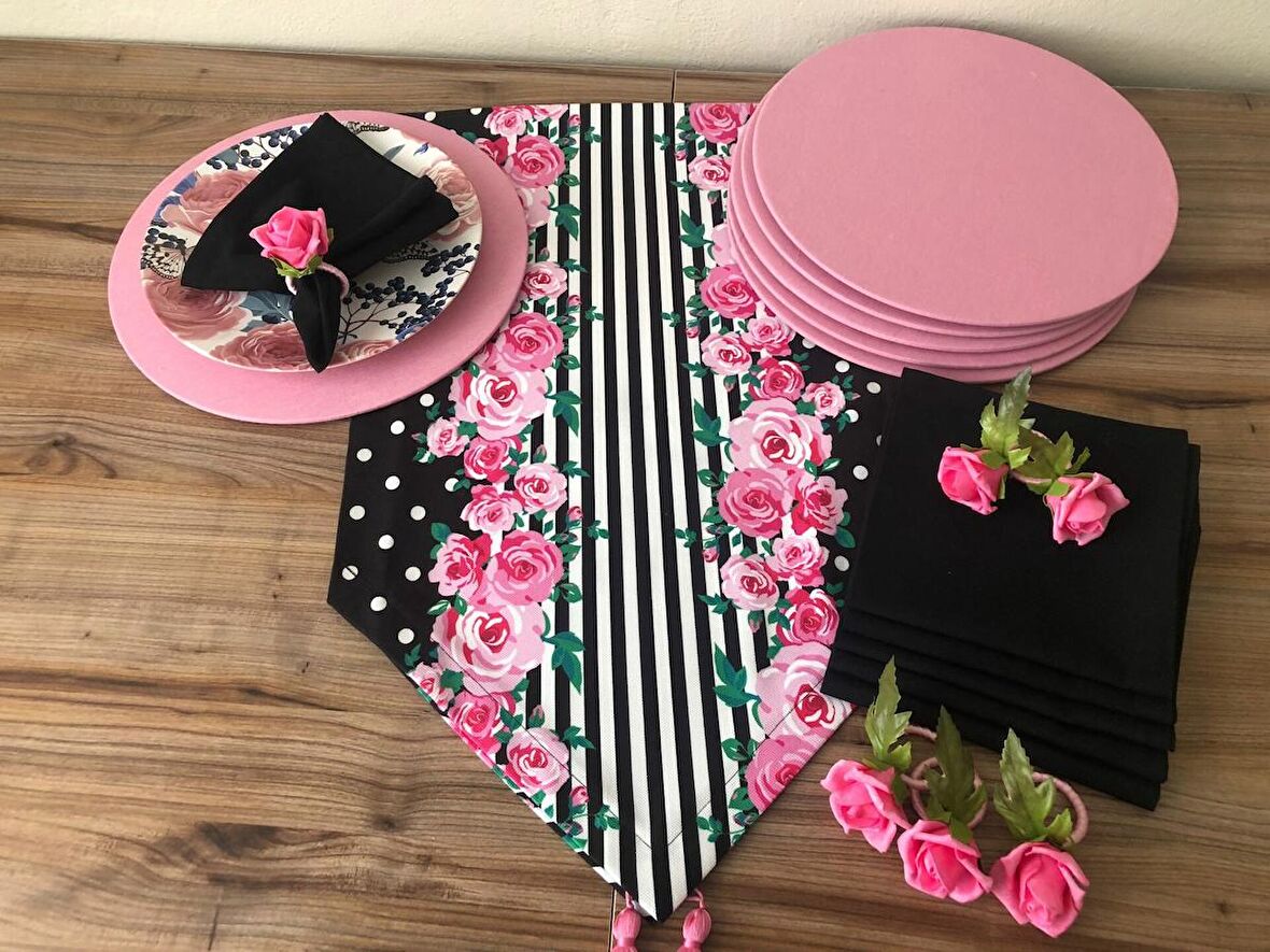 SOFRA SUNUM SETİ PEMBE GÜL DESENLİ