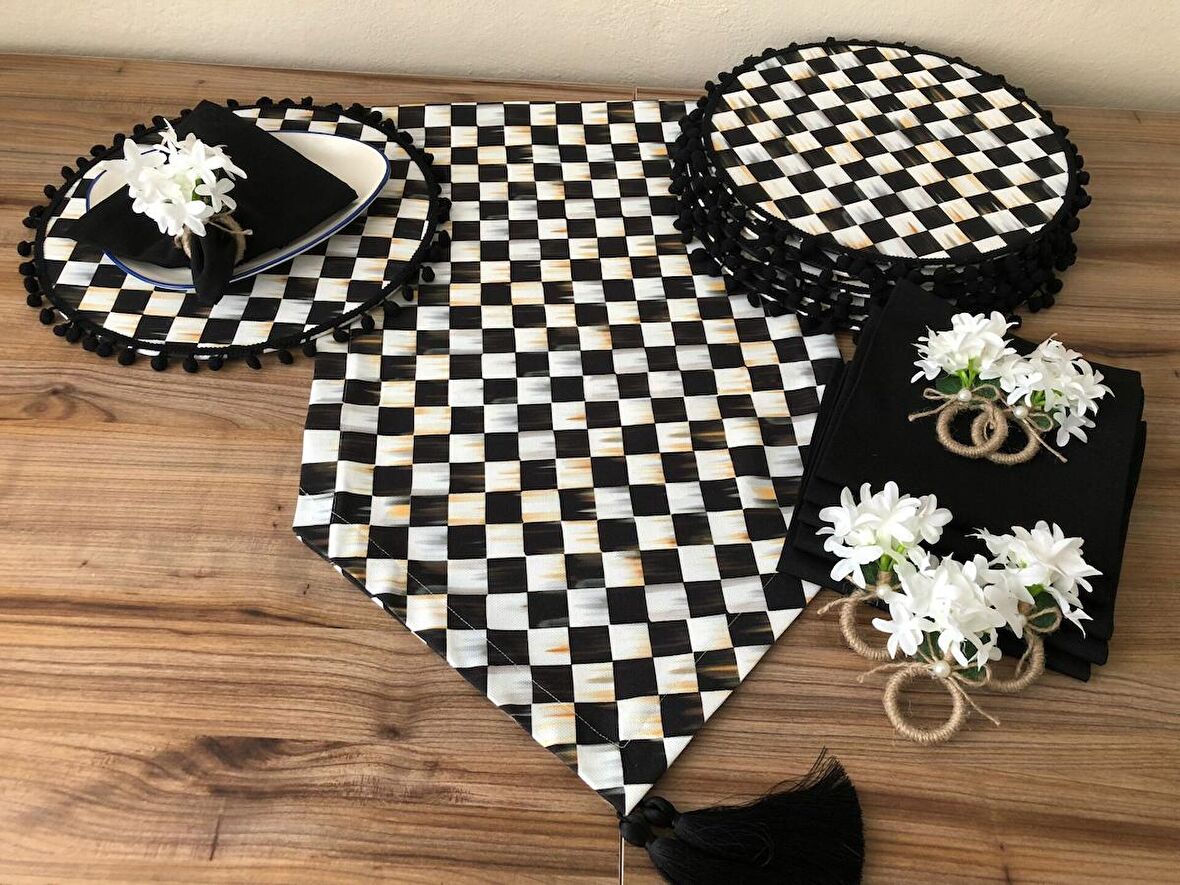 SOFRA SUNUM SETİ YAĞLI BOYA DAMA DESENLİ