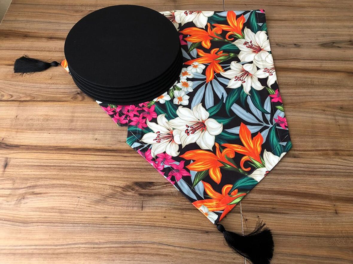 LİLYUM ÇİÇEK DESENLİ RUNNER & SUPLA