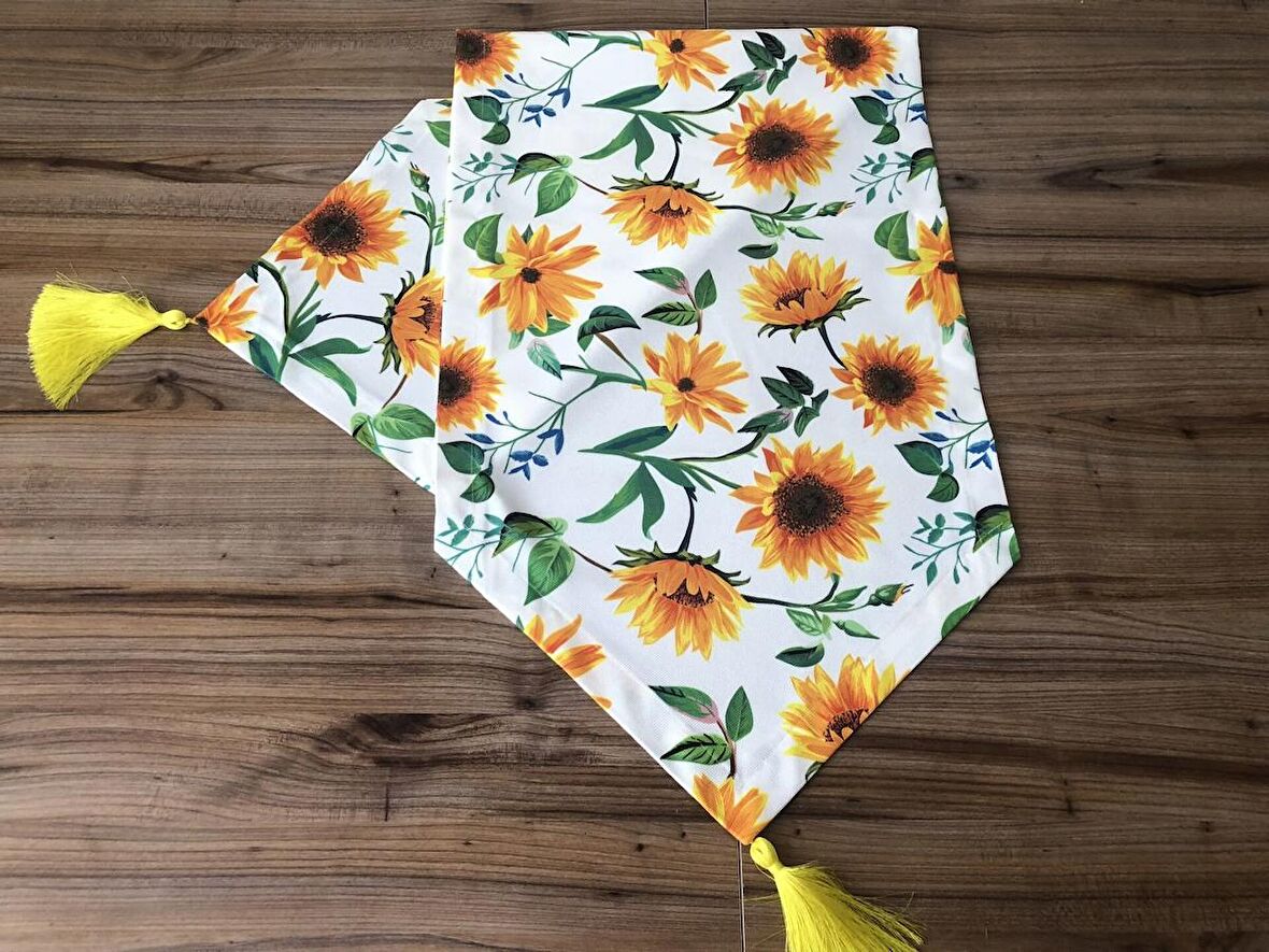 BEYAZ ZEMİN AYÇİÇEĞİ DESENLİ RUNNER