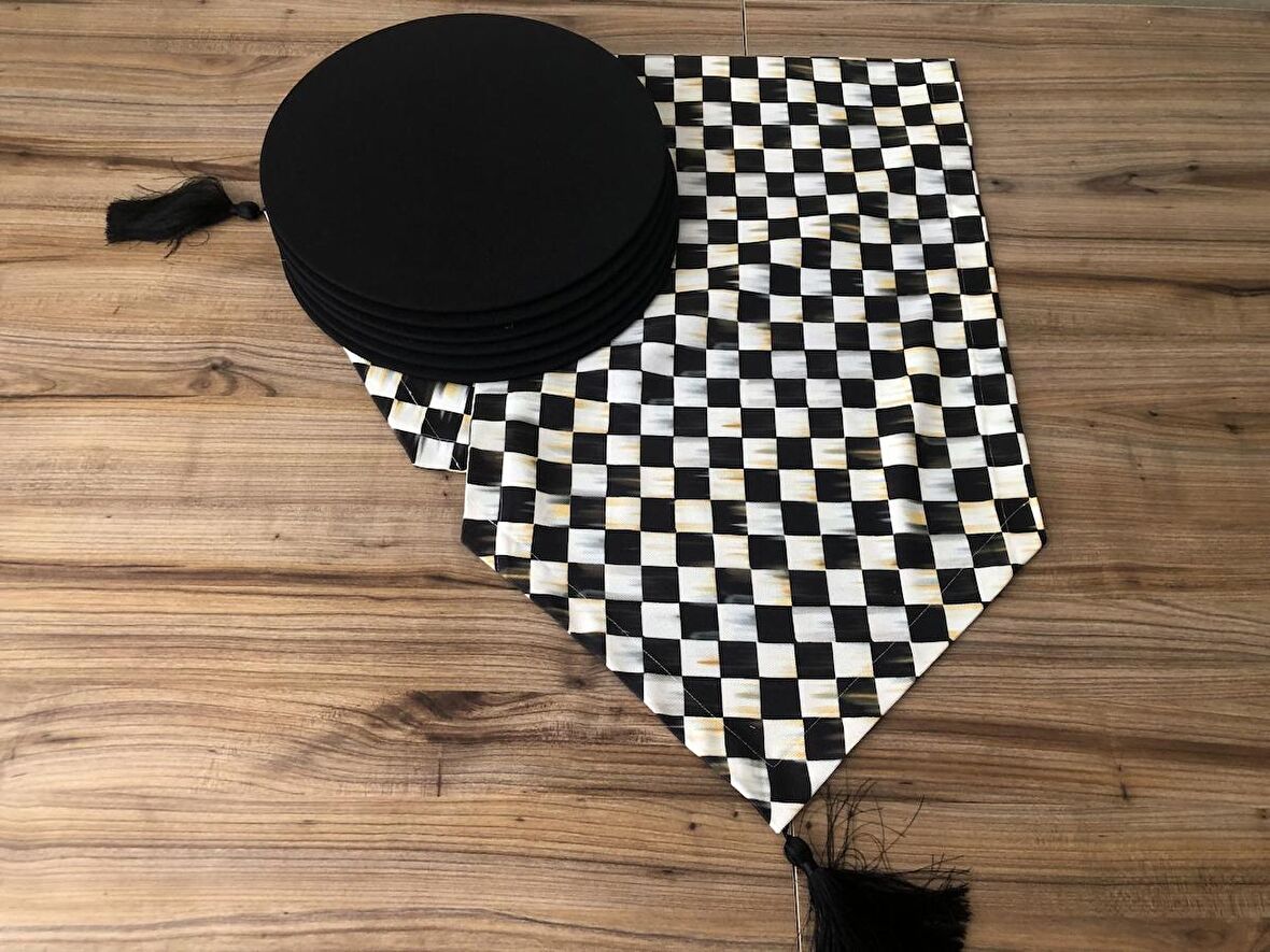 YAĞLI BOYA DAMA DESENLİ RUNNER & SUPLA