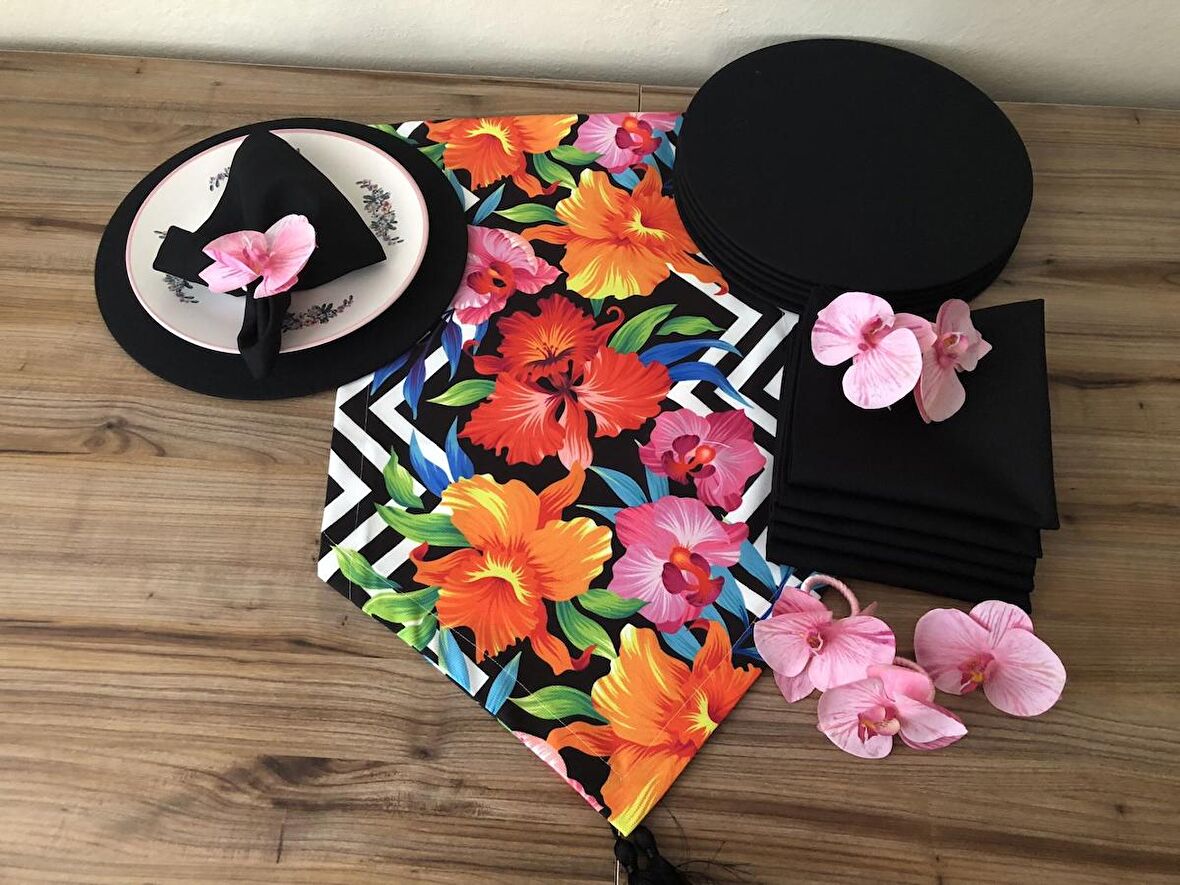 SOFRA SUNUM SETİ RENKLİ ÇİÇEKLER DESENLİ TAKIM