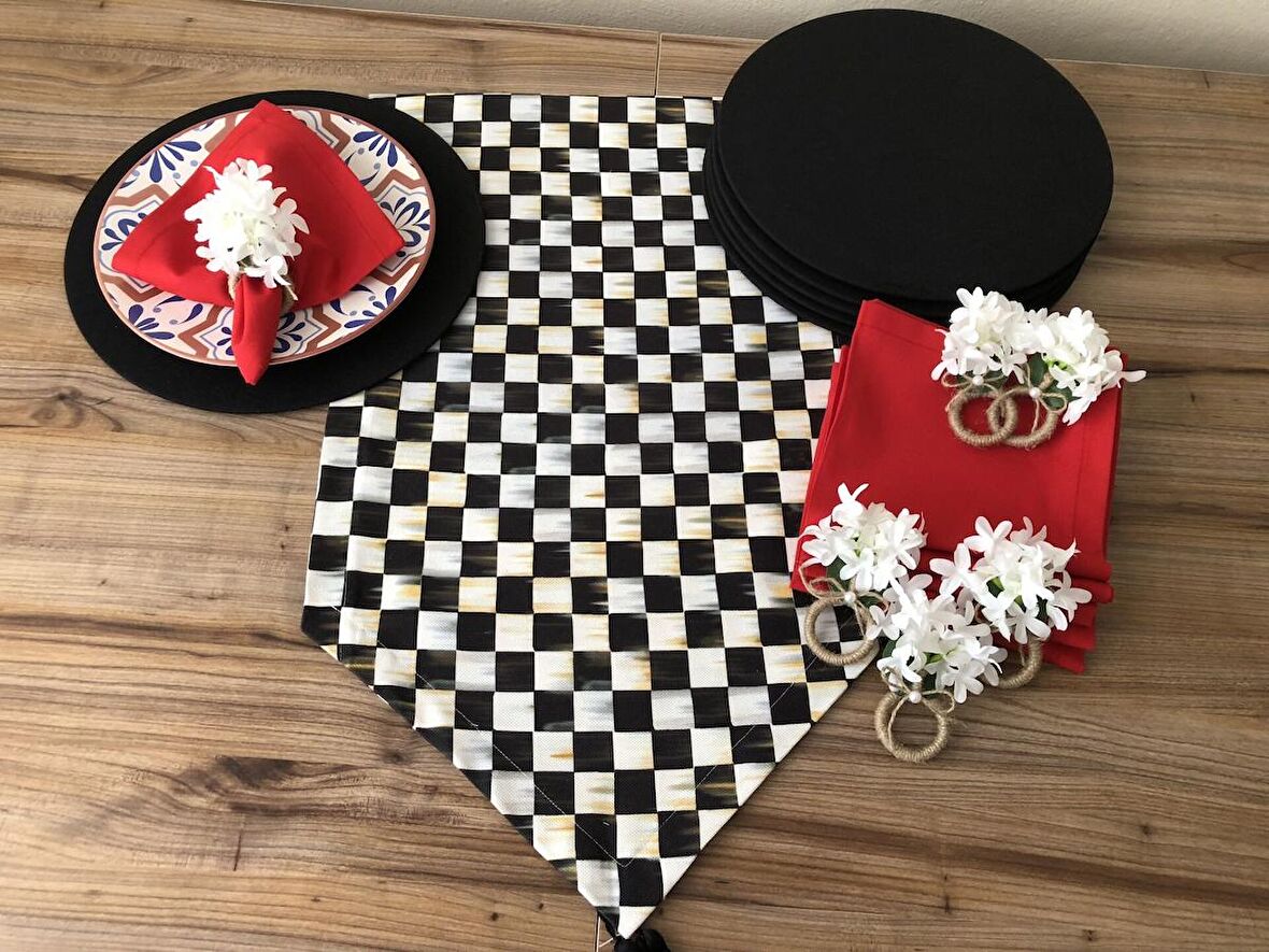 SOFRA SUNUM SETİ YAĞLI BOYA DAMA DESENLİ SET