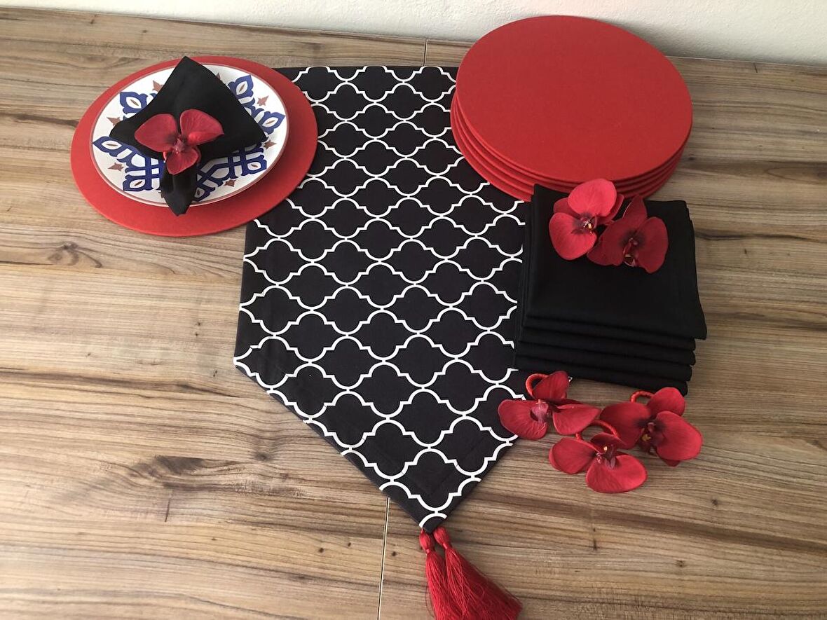 SOFRA SUNUM SETİ SİYAH MOROCCAN DESENLİ TAKIM