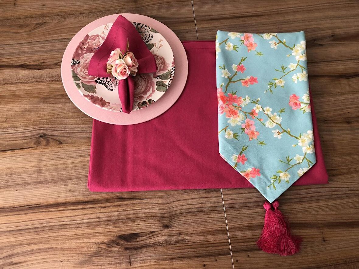 SOFRA SUNUM SETİ MİNT ZEMİN ÇİÇEK DESENLİ TAKIM