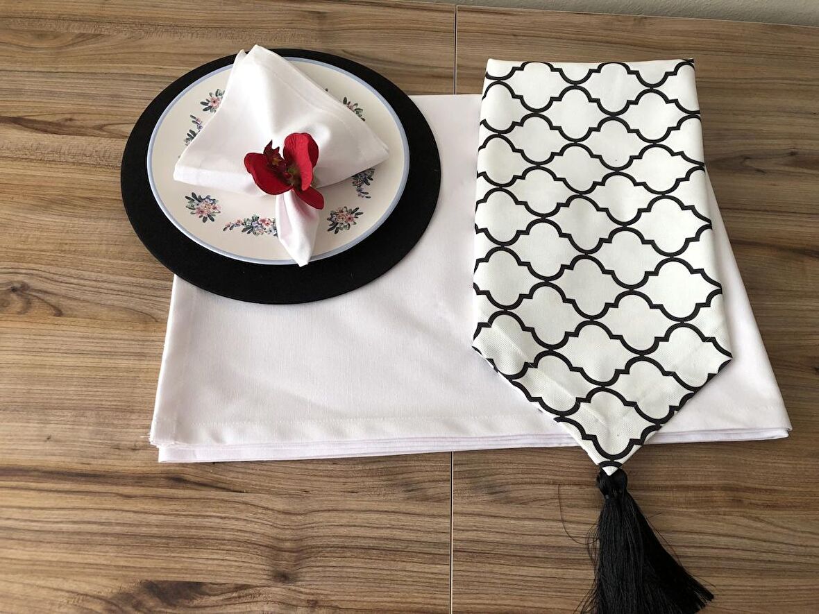 SOFRA SUNUM SETİ BEYAZ ZEMİN SİYAH MOROCCAN DESEN