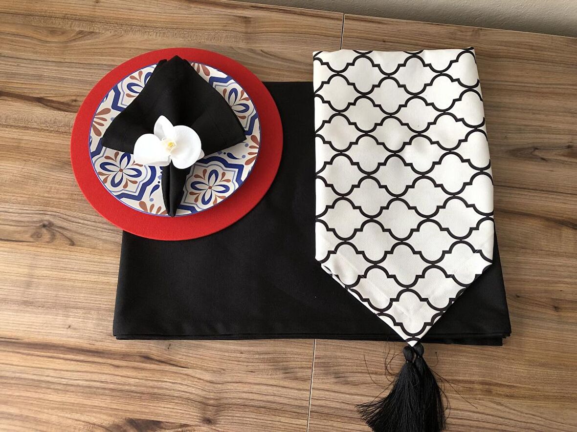 SOFRA SUNUM SETİ BEYAZ ZEMİN SİYAH MOROCCAN DESEN