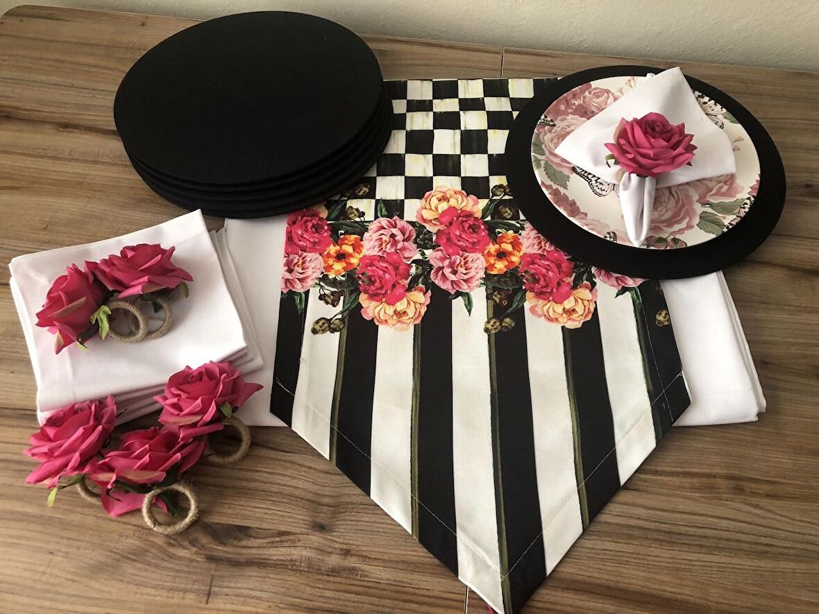 SOFRA SUNUM SETİ FUŞYA GÜL DESENLİ