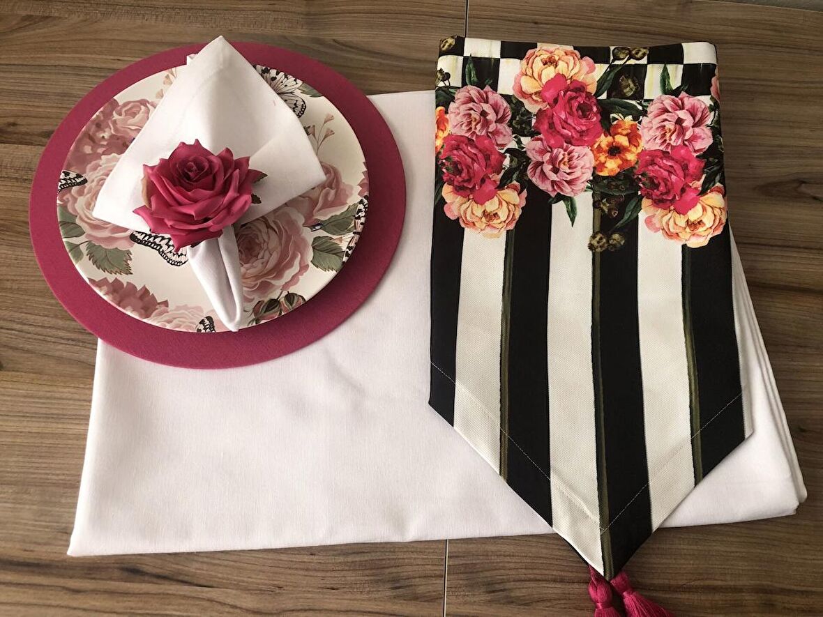 SOFRA SUNUM SETİ FUŞYA ÇİÇEK DESENLİ