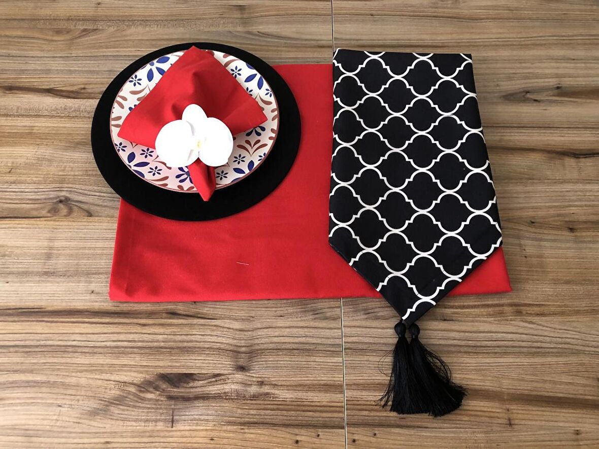 SOFRA SUNUM SETİ SİYAH ZEMİN BEYAZ MORACCAN DESNLİ TAKIM