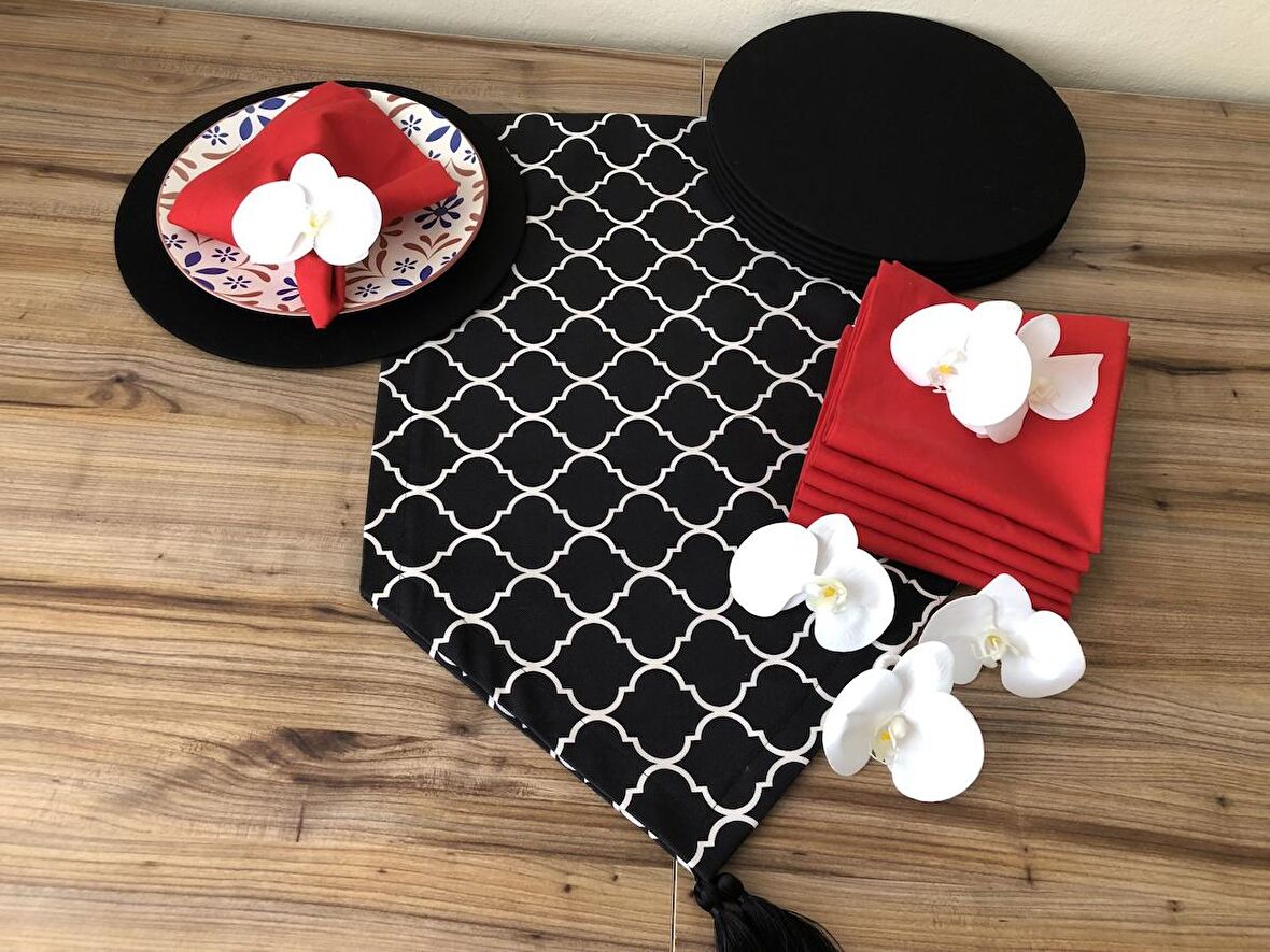 SİYAH MOROCCAN DESENLİ SOFRA SUNUM SETİ