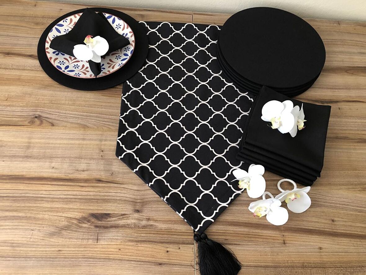 SİYAH MOROCCAN DESENLİ SOFRA SUNUM SETİ