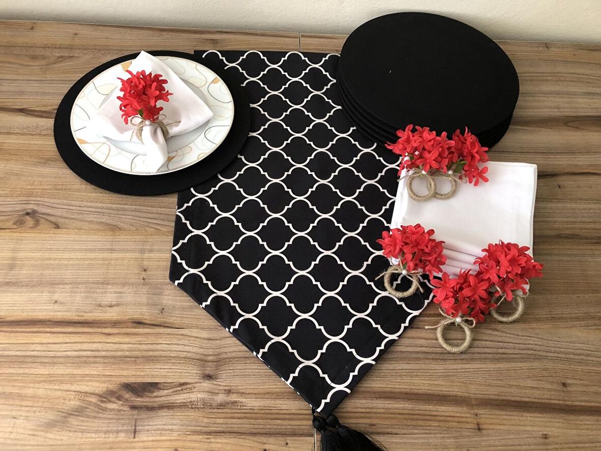 SİYAH MOROCCAN DESENLİ SOFRA SUNUM SETİ