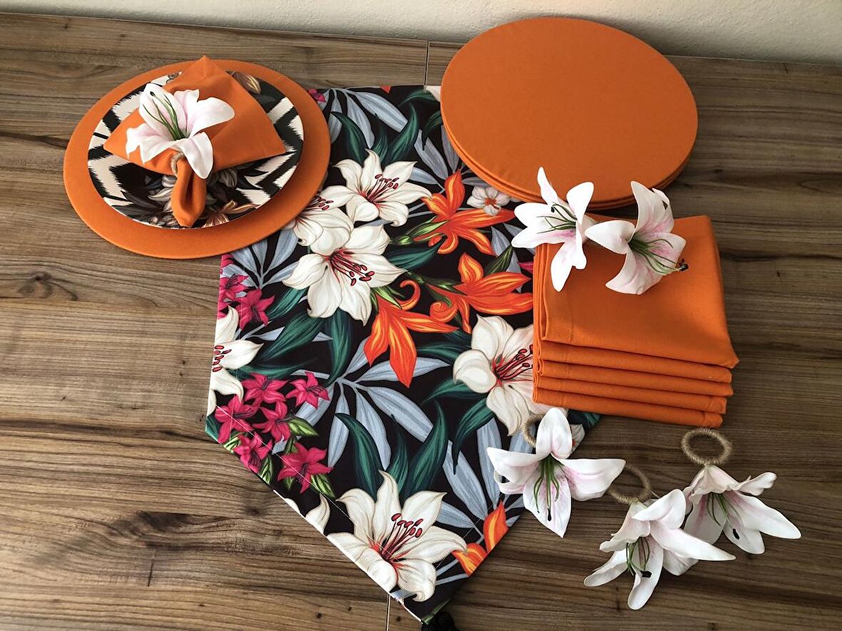 RENKLİ LİLYUM ÇİÇEĞİ DESENLİ SOFRA SUNUM SETİ