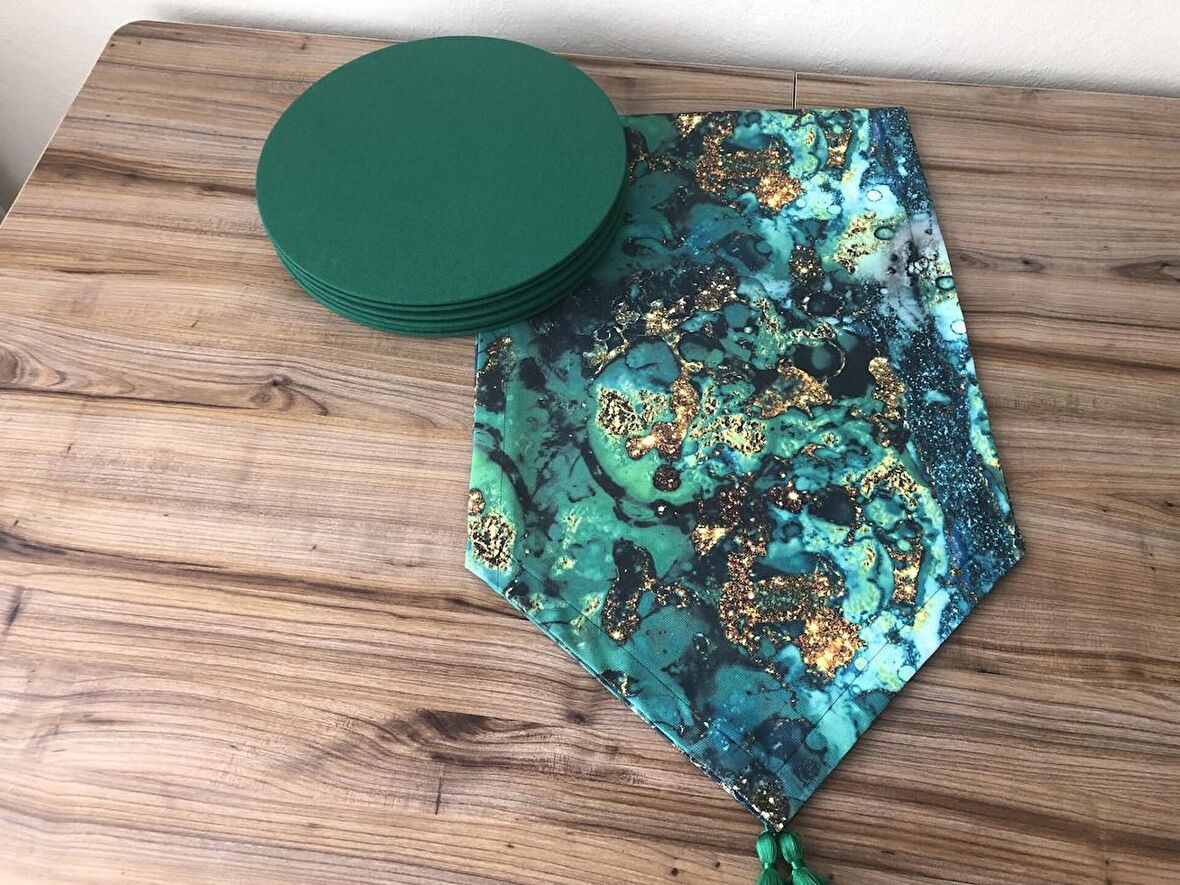 YEŞİL GOLD MALAKİT DESENLİ RUNNER & SUPLA