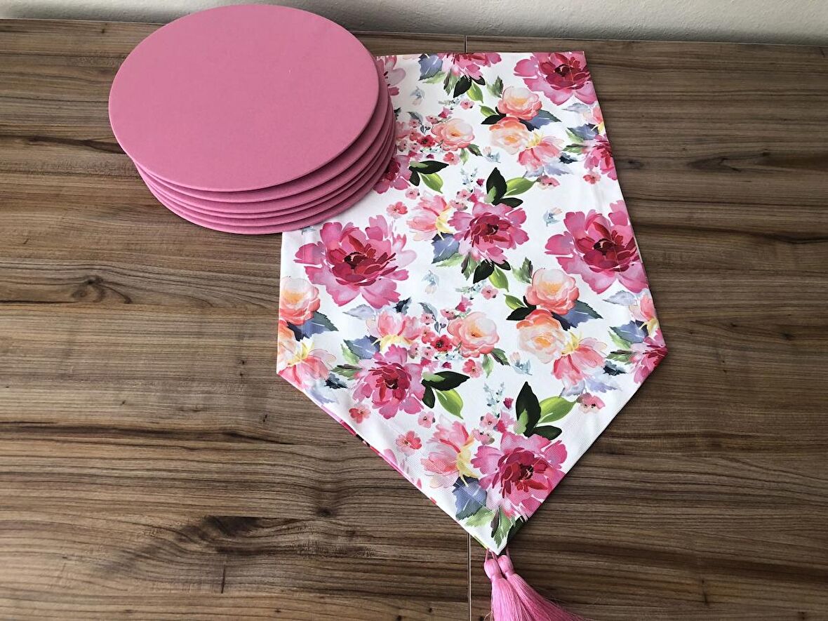 SULUBOYA ÇİÇEK DESENLİ RUNNER & SUPLA