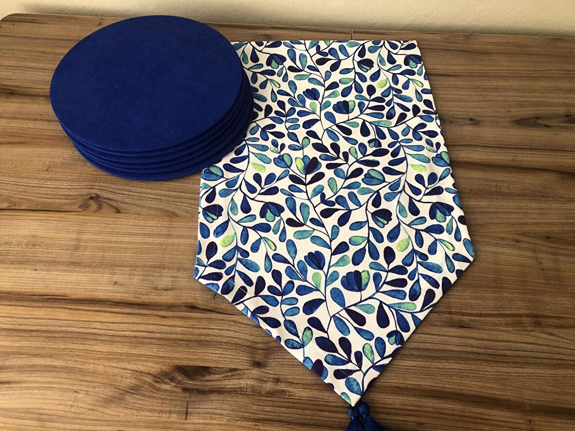 MAVİ YAPRAK DESENLİ RUNNER & SUPLA