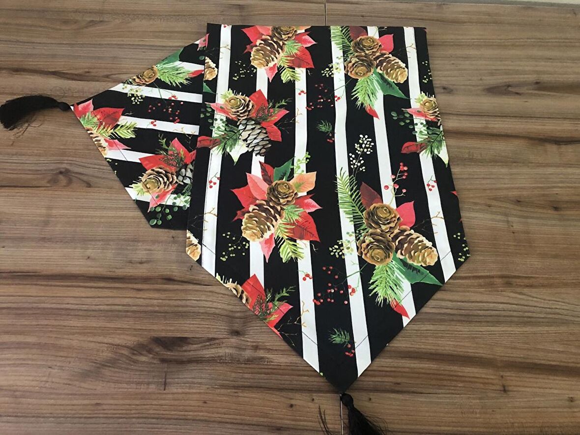 ÇİZGİLİ KOZALAK YILBAŞI DESENLİ RUNNER