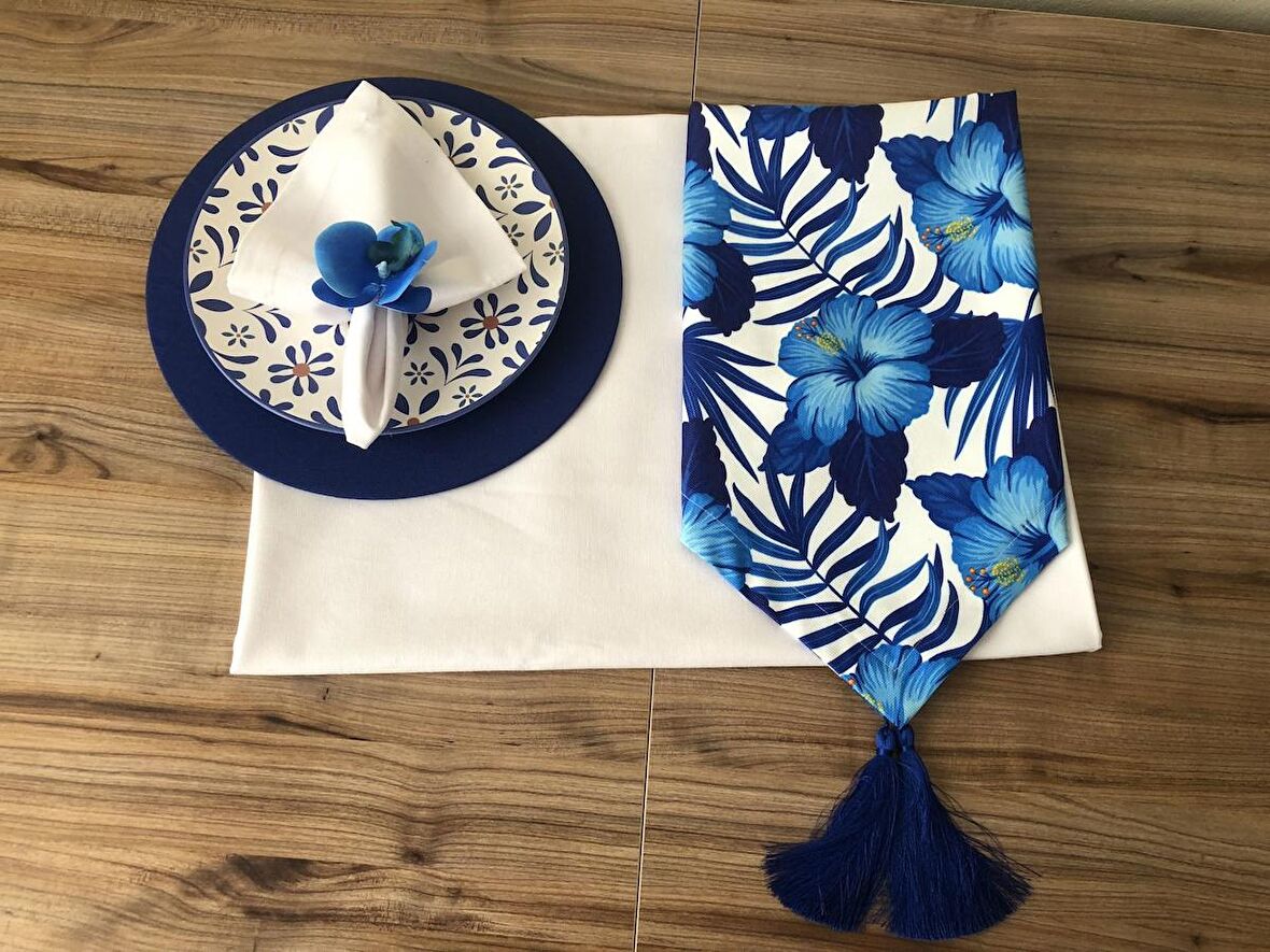 SOFRA SUNUM TAM SET MAVİ ÇİÇEK DESENLİ