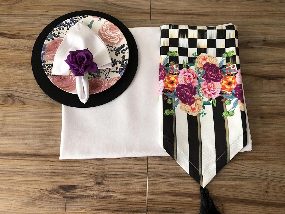 SOFRA SUNUM TAM SET MOR GÜL DESENLİ