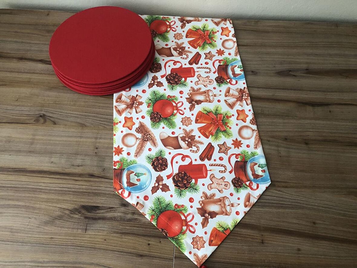 MUM FİGÜRLÜ YILBAŞI DESENLİ RUNNER & SUPLA