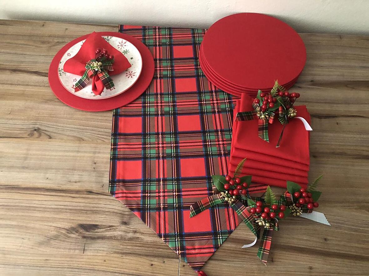 YILBAŞI SOFRA SUNUM SETİ EKOSE DESENLİ