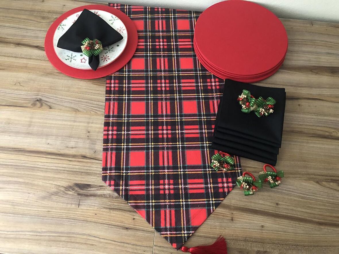 YILBAŞI SOFRA SUNUM SETİ EKOSE DESENLİ