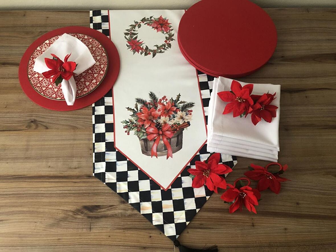 YILBAŞI SOFRA SUNUM SETİ YILBAŞI ÇİÇEĞİ DESENLİ