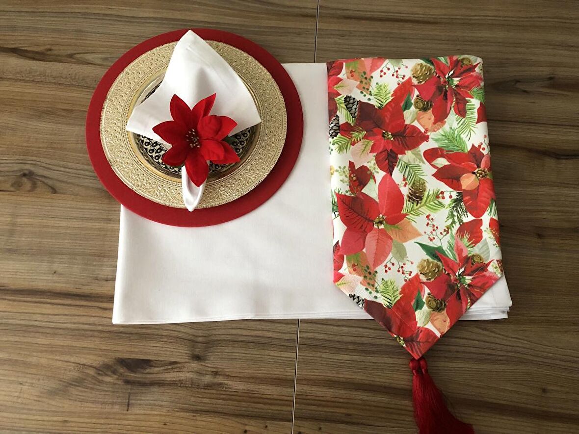 YILBAŞI SOFRA SUNUM SETİ YILBAŞI ÇİÇEĞİ DESENLİ